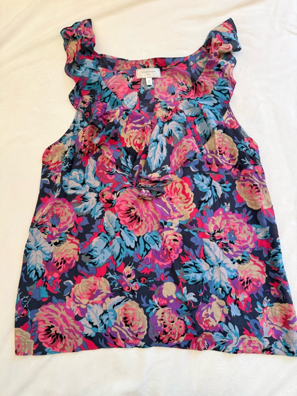 Moulinette Soeurs Silk Blouse Size 12 Floral Ruffle Boho Anthropologie